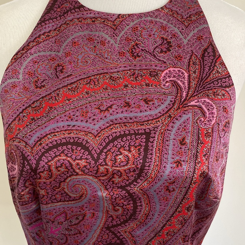 Ann Taylor Loft Halter Top Purple Pink Paisley Beaded Tie Back Tassels Size 8 - Picture 3 of 10